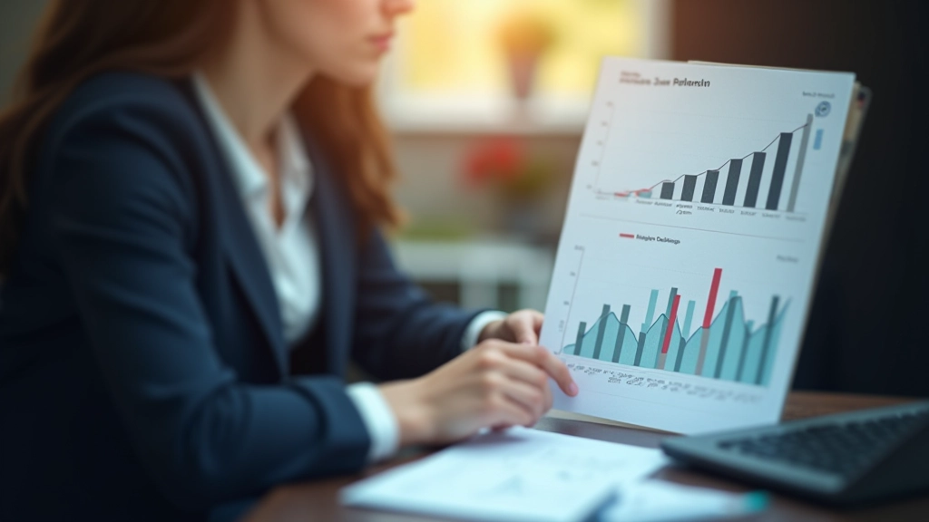 Finanční analytik u stolu s grafem zahraničních investic a výkazem financí