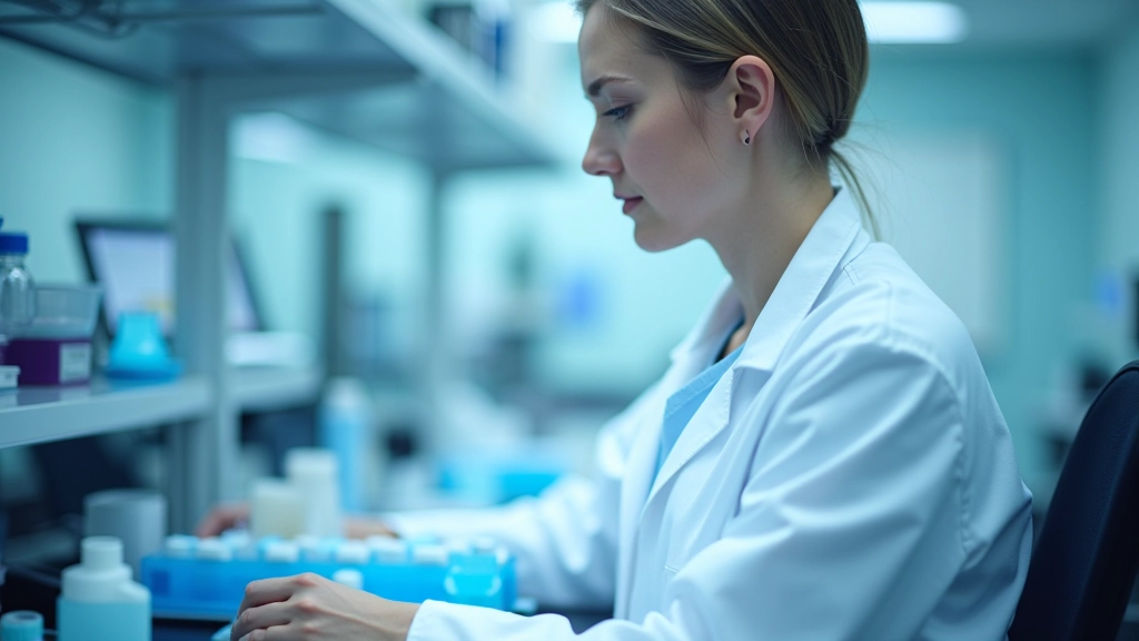 Výzkumná laboratoř s vědcem pracujícím u moderního zařízení